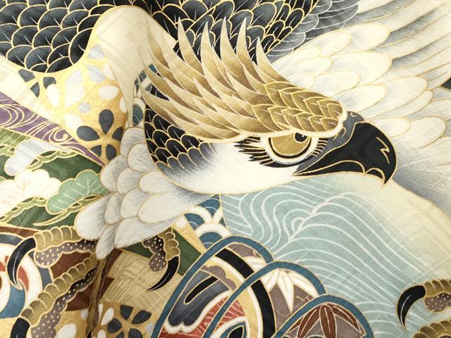 平和屋着物[]お宮参り　男の子　祝着　産着　初着　のしめ　鷹　鷲　打ち出の小槌　束ね熨斗松文　暈し染め　金彩　逸品　DAAY3360ma