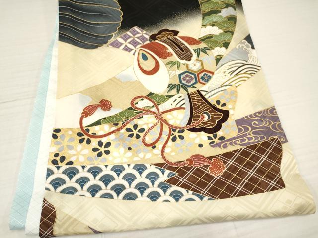 平和屋着物[]お宮参り　男の子　祝着　産着　初着　のしめ　鷹　鷲　打ち出の小槌　束ね熨斗松文　暈し染め　金彩　逸品　DAAY3360ma