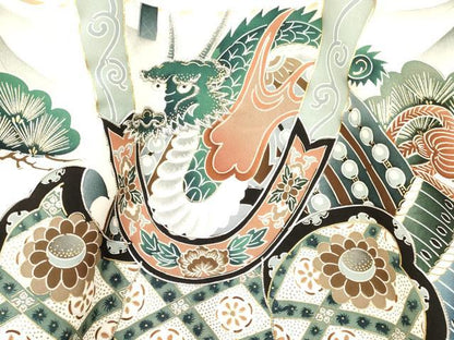 平和屋着物[]お宮参り　男の子　祝着　産着　初着　のしめ　駒刺繍　龍　兜　扇面立波松文　暈し染め　金彩　逸品　DAAY3362ma