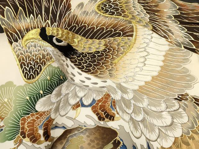 平和屋着物[]お宮参り　男の子　祝着　産着　初着　のしめ　刺繍　鷹　鷲　立波松文　金彩　逸品　DAAY3363ma
