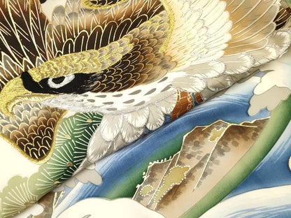 平和屋着物[]お宮参り　男の子　祝着　産着　初着　のしめ　刺繍　鷹　鷲　立波松文　金彩　逸品　DAAY3363ma