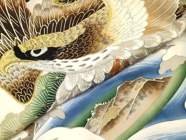 平和屋着物[]お宮参り　男の子　祝着　産着　初着　のしめ　刺繍　鷹　鷲　立波松文　金彩　逸品　DAAY3363ma