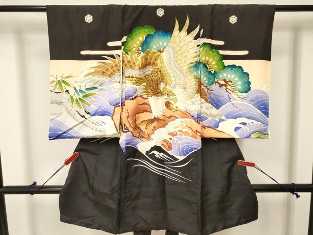 平和屋着物[]お宮参り　男の子　祝着　産着　初着　のしめ　刺繍　鷹　鷲　立波松文　金彩　逸品　DAAY3364ma