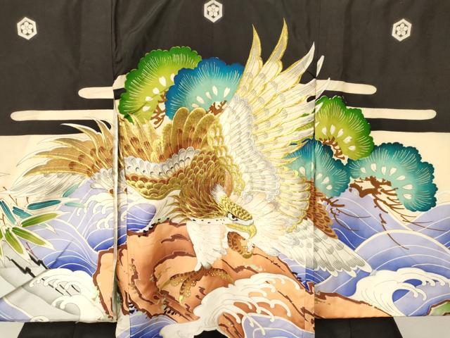 平和屋着物[]お宮参り　男の子　祝着　産着　初着　のしめ　刺繍　鷹　鷲　立波松文　金彩　逸品　DAAY3364ma