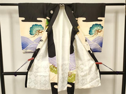 平和屋着物[]お宮参り　男の子　祝着　産着　初着　のしめ　刺繍　鷹　鷲　立波松文　金彩　逸品　DAAY3364ma