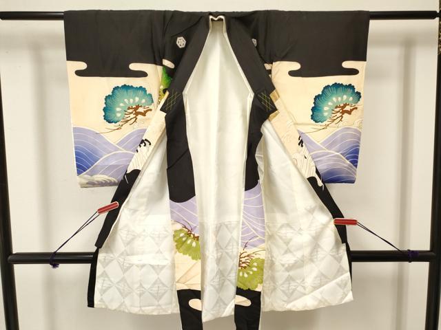 平和屋着物[]お宮参り　男の子　祝着　産着　初着　のしめ　刺繍　鷹　鷲　立波松文　金彩　逸品　DAAY3364ma