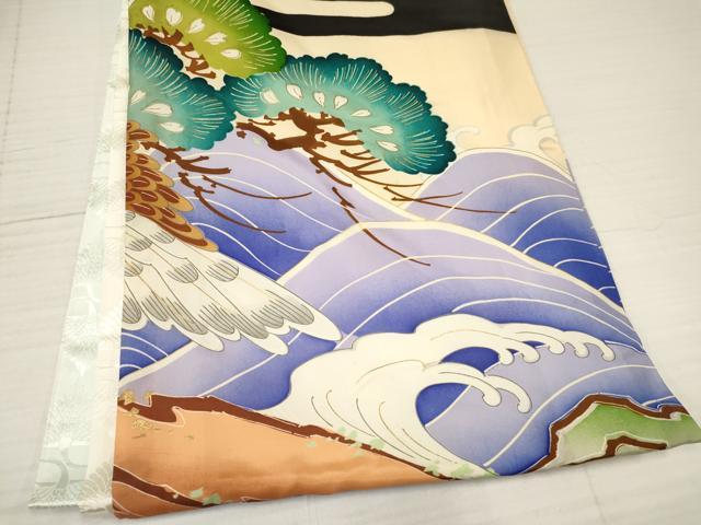 平和屋着物[]お宮参り　男の子　祝着　産着　初着　のしめ　刺繍　鷹　鷲　立波松文　金彩　逸品　DAAY3364ma