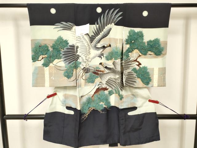 平和屋着物[]お宮参り　男の子　祝着　産着　初着　のしめ　鷹　鷲　矢羽松文　暈し染め　金彩　逸品　未使用　DAAY3364ma