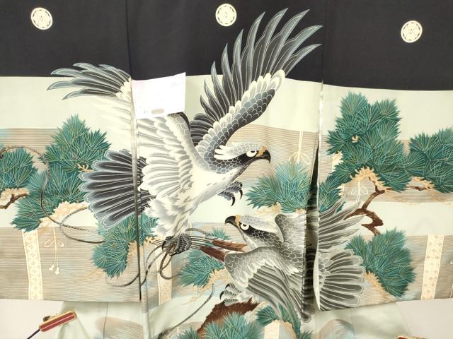 平和屋着物[]お宮参り　男の子　祝着　産着　初着　のしめ　鷹　鷲　矢羽松文　暈し染め　金彩　逸品　未使用　DAAY3364ma
