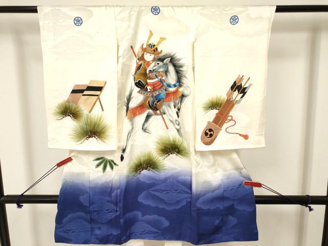 平和屋着物[]お宮参り　男の子　祝着　産着　初着　のしめ　手描き　武士　松文　暈し染め　金彩　逸品　DAAY3366ma