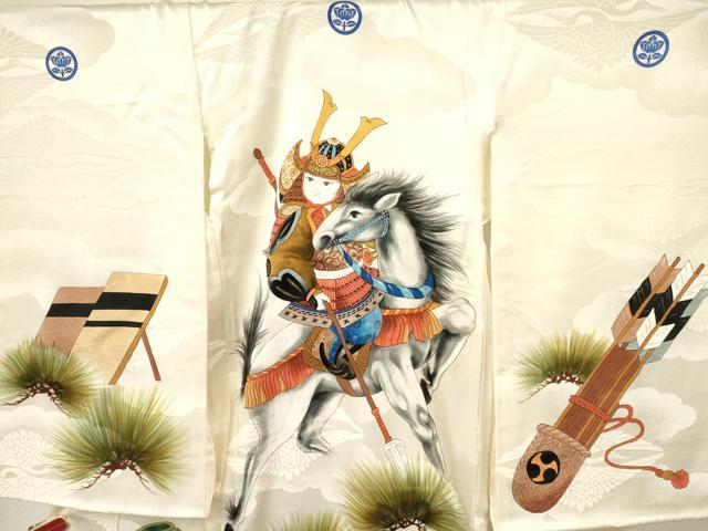 平和屋着物[]お宮参り　男の子　祝着　産着　初着　のしめ　手描き　武士　松文　暈し染め　金彩　逸品　DAAY3366ma