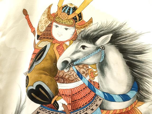 平和屋着物[]お宮参り　男の子　祝着　産着　初着　のしめ　手描き　武士　松文　暈し染め　金彩　逸品　DAAY3366ma