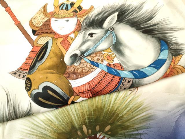 平和屋着物[]お宮参り　男の子　祝着　産着　初着　のしめ　手描き　武士　松文　暈し染め　金彩　逸品　DAAY3366ma