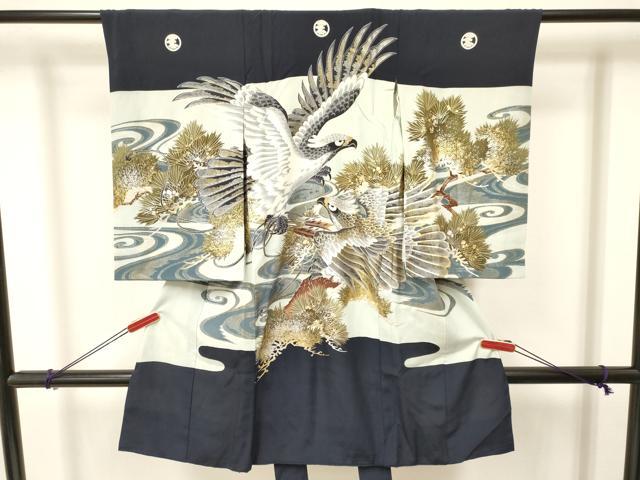 平和屋着物[]お宮参り　男の子　祝着　産着　初着　のしめ　鷹　鷲　流水松文　金銀彩　逸品　DAAY3367ma