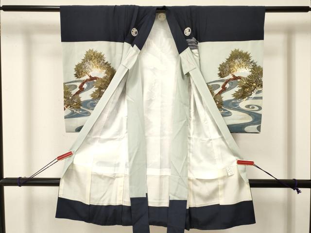 平和屋着物[]お宮参り　男の子　祝着　産着　初着　のしめ　鷹　鷲　流水松文　金銀彩　逸品　DAAY3367ma