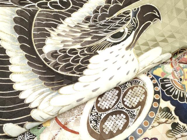 平和屋着物[]お宮参り　男の子　祝着　産着　初着　のしめ　駒刺繍　鷹　鷲　鼓花松文　暈し染め　金銀彩　逸品　DAAY3370ma