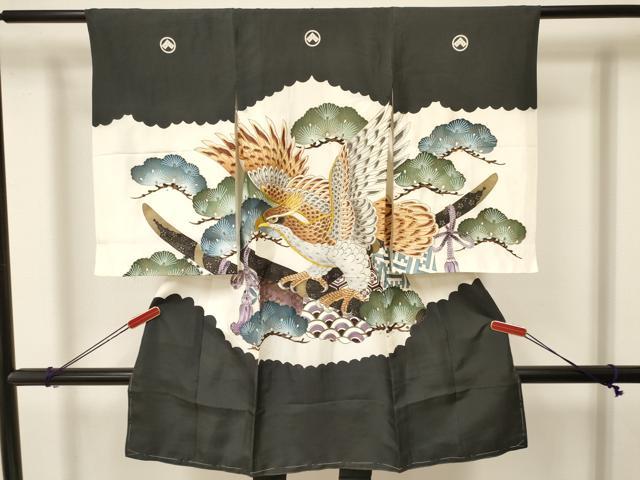平和屋着物[]お宮参り　男の子　祝着　産着　初着　のしめ　刺繍　鷹　鷲　松文　金彩　逸品　DAAY3372ma