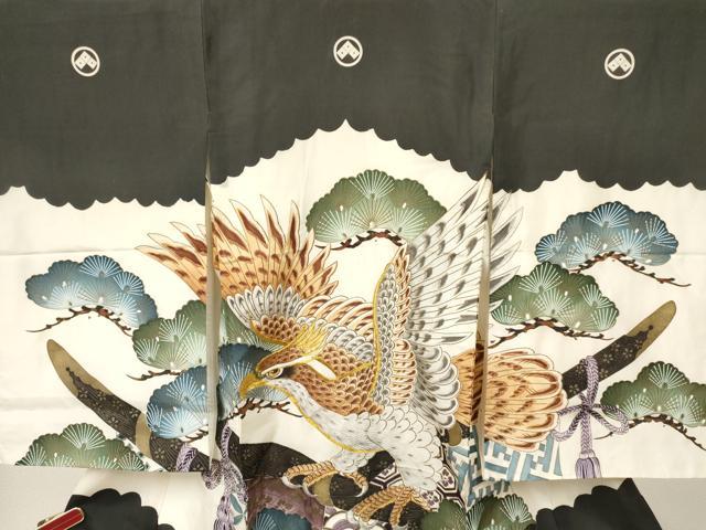 平和屋着物[]お宮参り　男の子　祝着　産着　初着　のしめ　刺繍　鷹　鷲　松文　金彩　逸品　DAAY3372ma