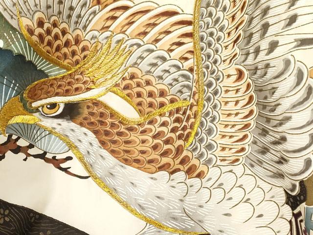 平和屋着物[]お宮参り　男の子　祝着　産着　初着　のしめ　刺繍　鷹　鷲　松文　金彩　逸品　DAAY3372ma