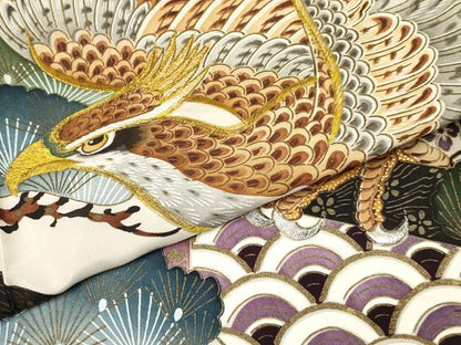 平和屋着物[]お宮参り　男の子　祝着　産着　初着　のしめ　刺繍　鷹　鷲　松文　金彩　逸品　DAAY3372ma