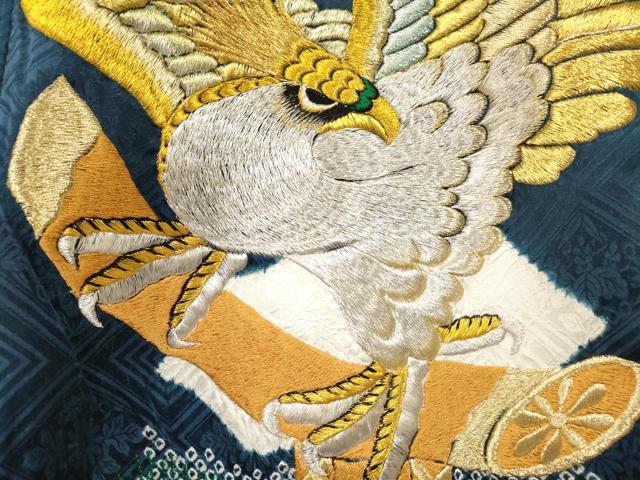 平和屋着物[]お宮参り　男の子　祝着　産着　初着　のしめ　刺繍　絞り　鷹　鷲　松文　金銀糸　逸品　DAAY3376ma
