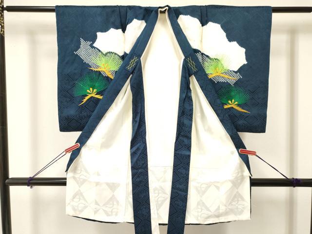 平和屋着物[]お宮参り　男の子　祝着　産着　初着　のしめ　刺繍　絞り　鷹　鷲　松文　金銀糸　逸品　DAAY3376ma