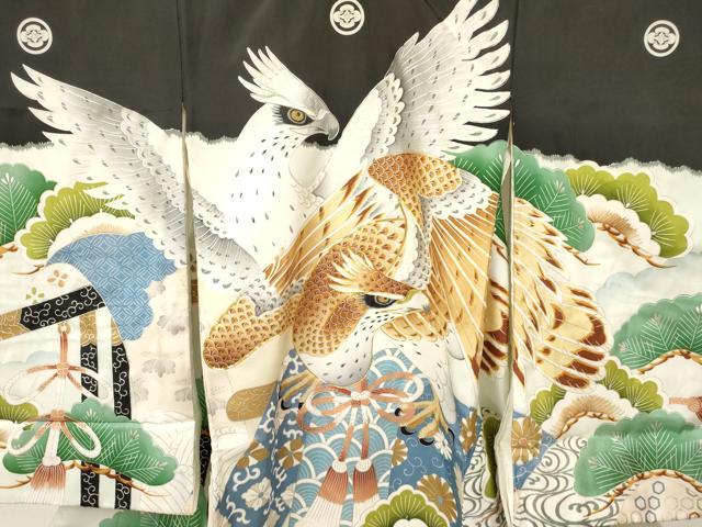 平和屋着物[]お宮参り　男の子　祝着　産着　初着　のしめ　駒刺繍　鷹　鷲　誰が袖花松文　暈し染め　銀彩　逸品　DAAY3378ma
