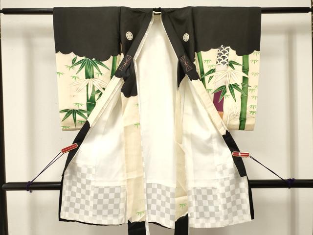 平和屋着物[]お宮参り　男の子　祝着　産着　初着　のしめ　刺繍　鷹　鷲　笹竹文　金彩　逸品　DAAY3379ma