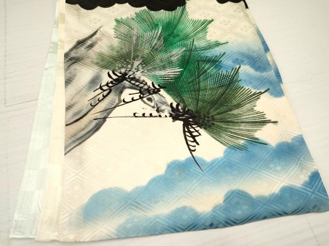 平和屋着物[]お宮参り　男の子　祝着　産着　初着　のしめ　手描き　刺繍　虎　寅　松文　銀彩　逸品　DAAY3380ma