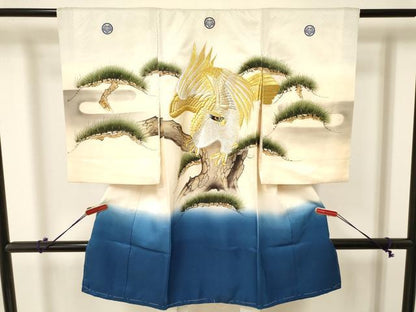 平和屋着物[]お宮参り　男の子　祝着　産着　初着　のしめ　刺繍　鷹　鷲　松文　暈し染め　金彩　逸品　DAAY3381ma