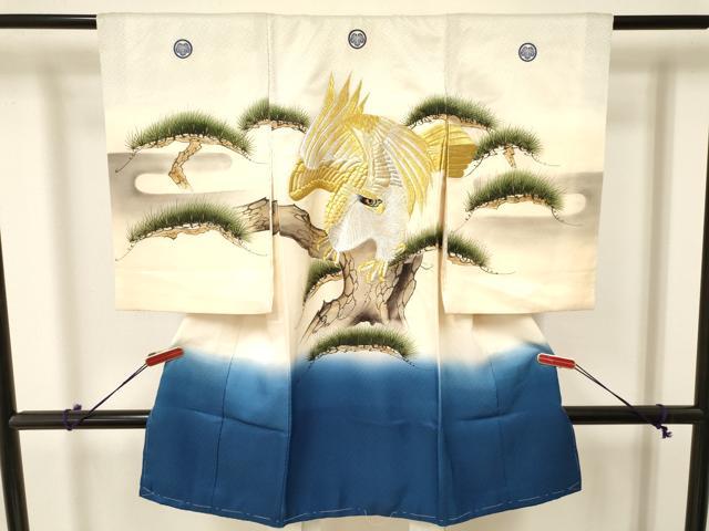 平和屋着物[]お宮参り　男の子　祝着　産着　初着　のしめ　刺繍　鷹　鷲　松文　暈し染め　金彩　逸品　DAAY3381ma