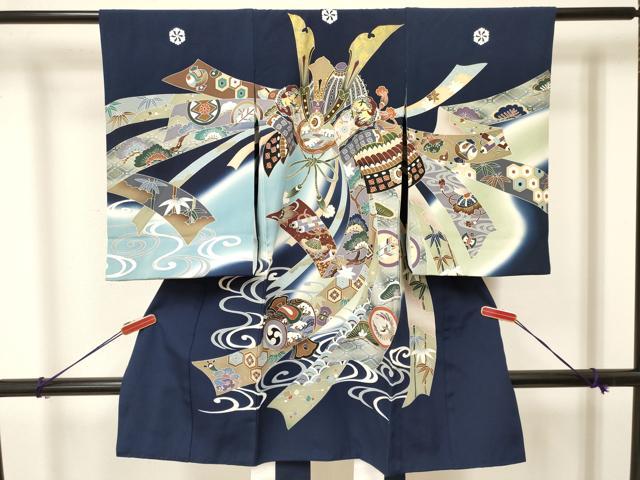 平和屋着物[]お宮参り　男の子　祝着　産着　初着　のしめ　龍　兜　打ち出の小槌　熨斗吉祥文　暈し染め　金彩　逸品　DAAY3382ma