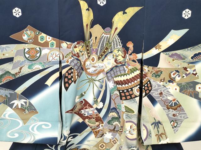 平和屋着物[]お宮参り　男の子　祝着　産着　初着　のしめ　龍　兜　打ち出の小槌　熨斗吉祥文　暈し染め　金彩　逸品　DAAY3382ma
