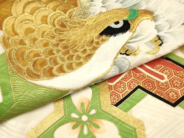 平和屋着物[]お宮参り　男の子　祝着　産着　初着　のしめ　駒刺繍　鷹　鷲　毘沙門亀甲花文　暈し染め　金彩　逸品　DAAY3383ma