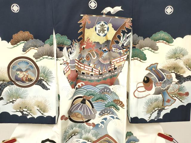 平和屋着物[]お宮参り　男の子　祝着　産着　初着　のしめ　宝船　飛鶴松文　暈し染め　金彩　逸品　DAAY3384ma