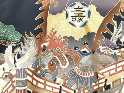 平和屋着物[]お宮参り　男の子　祝着　産着　初着　のしめ　宝船　飛鶴松文　暈し染め　金彩　逸品　DAAY3384ma