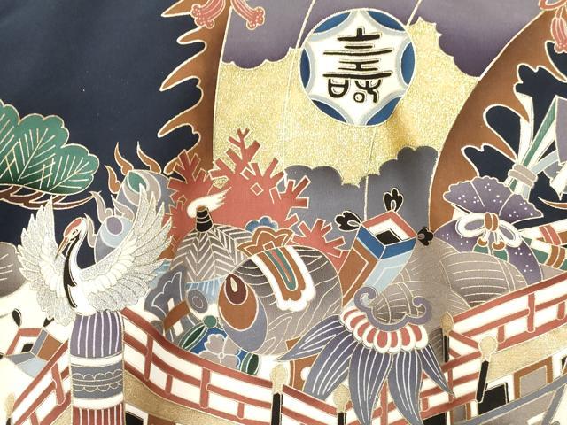 平和屋着物[]お宮参り　男の子　祝着　産着　初着　のしめ　宝船　飛鶴松文　暈し染め　金彩　逸品　DAAY3384ma