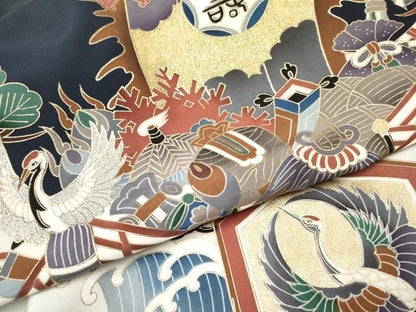 平和屋着物[]お宮参り　男の子　祝着　産着　初着　のしめ　宝船　飛鶴松文　暈し染め　金彩　逸品　DAAY3384ma