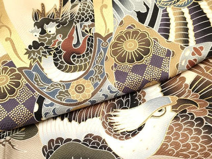 平和屋着物[]お宮参り　男の子　祝着　産着　初着　のしめ　龍　兜　鷹　鷲　松文　金彩　逸品　DAAY3385ma