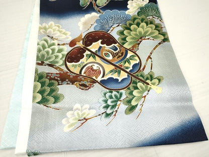平和屋着物[]お宮参り　男の子　祝着　産着　初着　のしめ　鷹　鷲　破れ色紙重ね　源氏車梅松文　暈し染め　金彩　逸品　DAAY3386ma