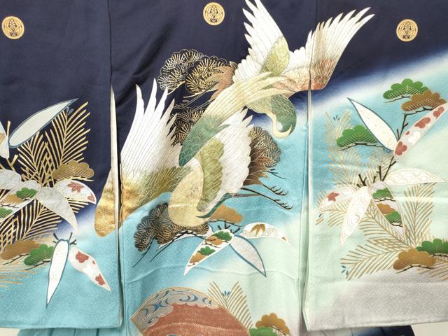 平和屋着物[]お宮参り　男の子　祝着　産着　初着　のしめ　飛鶴笹松文　暈し染め　金銀彩　逸品　DAAY3387ma