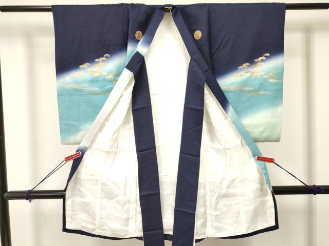 平和屋着物[]お宮参り　男の子　祝着　産着　初着　のしめ　飛鶴笹松文　暈し染め　金銀彩　逸品　DAAY3387ma