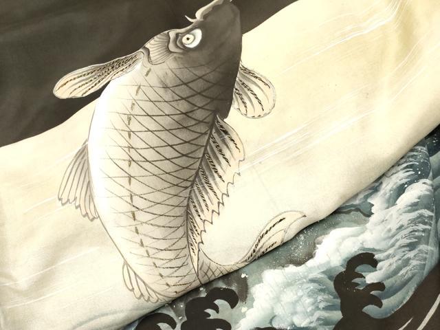 平和屋着物[]お宮参り　男の子　祝着　産着　初着　のしめ　肌襦袢付き　鯉　暈し染め　金糸　逸品　DAAY3388ma