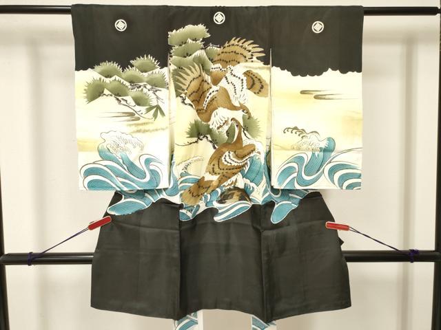 平和屋着物[]お宮参り　男の子　祝着　産着　初着　のしめ　鷹　鷲　立波松文　暈し染め　逸品　DAAY3389ma