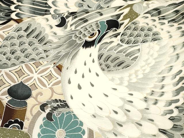 平和屋着物[]お宮参り　男の子　祝着　産着　初着　のしめ　鷹　鷲　風景立波花文　金銀彩　逸品　DAAY3390ma