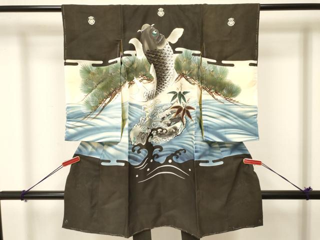 平和屋着物[]お宮参り　男の子　祝着　産着　初着　のしめ　駒刺繍　鯉　立波笹松文　暈し染め　金彩　逸品　DAAY3392ma