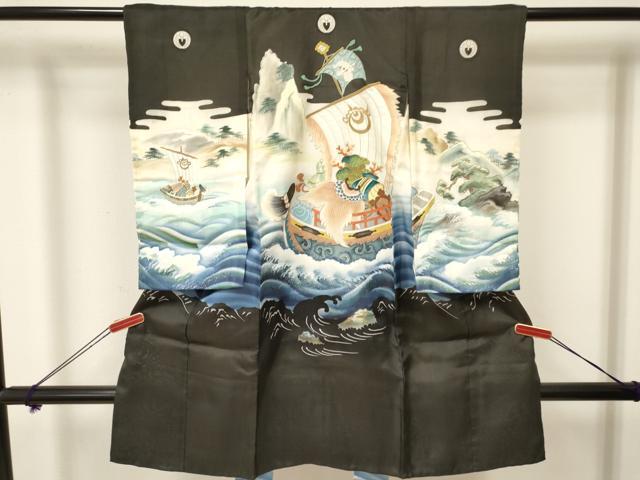 平和屋着物[]お宮参り　男の子　祝着　産着　初着　のしめ　駒刺繍　龍　宝船　暈し染め　金銀彩　逸品　DAAY3393ma