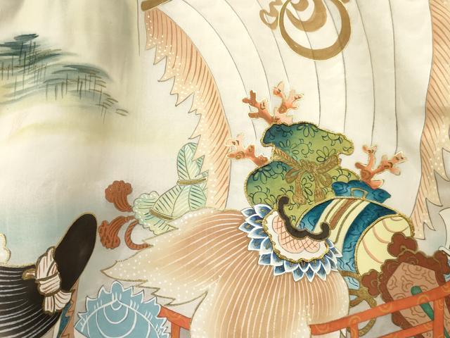 平和屋着物[]お宮参り　男の子　祝着　産着　初着　のしめ　駒刺繍　龍　宝船　暈し染め　金銀彩　逸品　DAAY3393ma