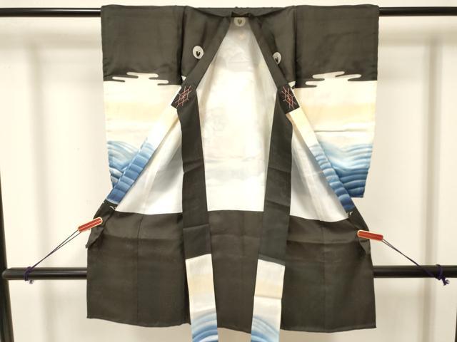 平和屋着物[]お宮参り　男の子　祝着　産着　初着　のしめ　駒刺繍　龍　宝船　暈し染め　金銀彩　逸品　DAAY3393ma