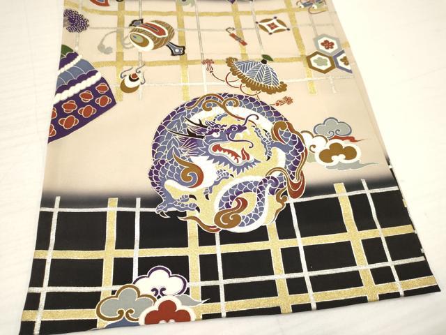 平和屋着物[]お宮参り　男の子　祝着　産着　初着　のしめ　龍　兜　束ね熨斗吉祥文　暈し染め　金銀彩　逸品　DAAY3394ma